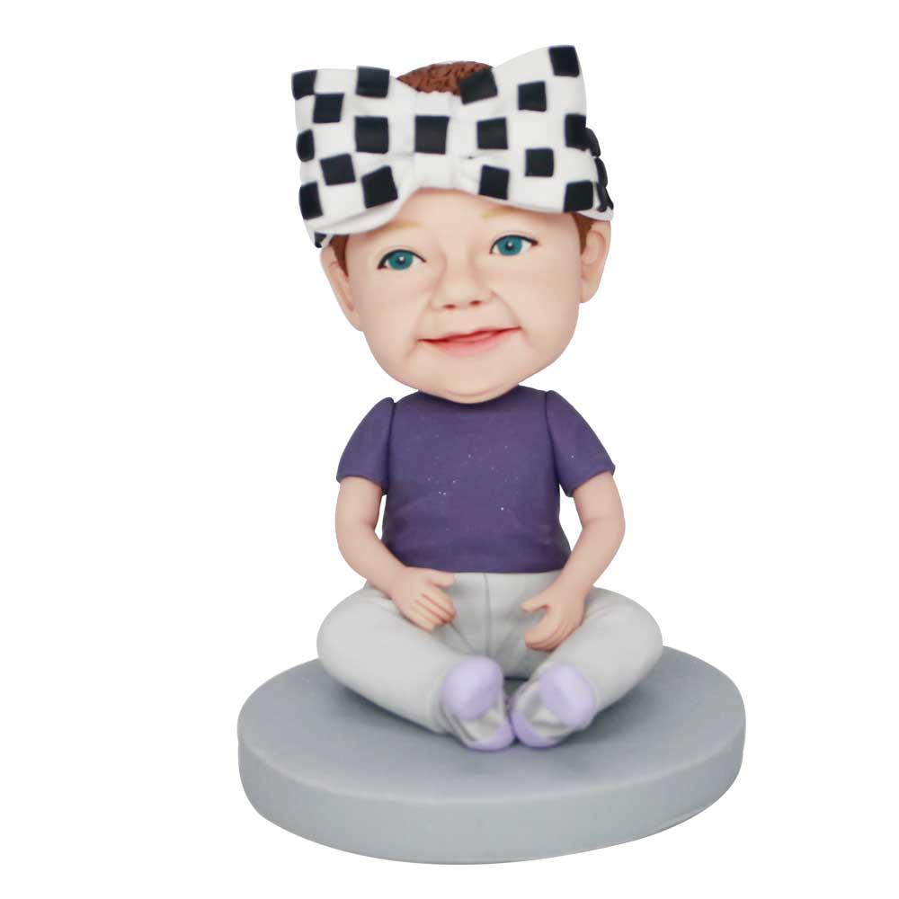 Custom Cute Baby Bobbleheads In Purple T-Shirt With A Bow Tie