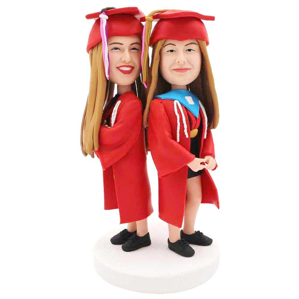 Custom Female Graduation Bobbleheads In Red Gown And Back to Back