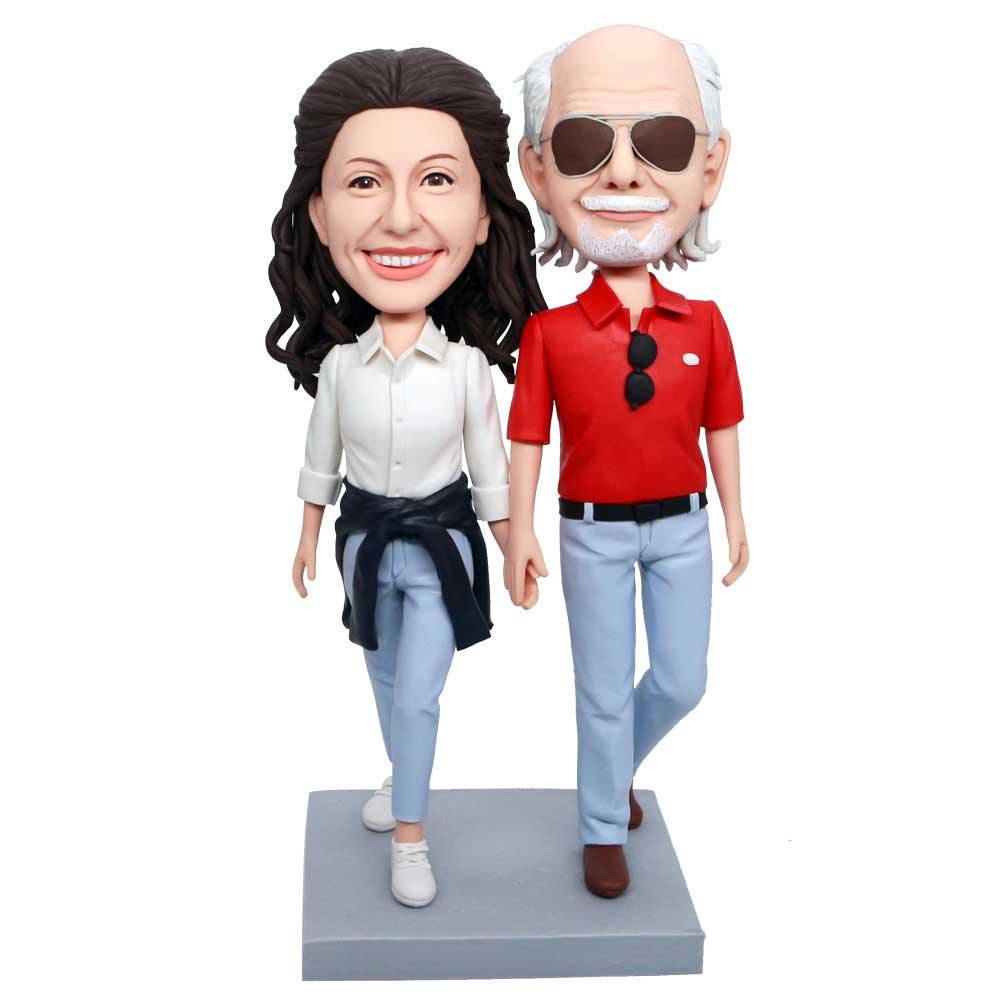 Custom Happy Couple Bobbleheads In Casual Clothes