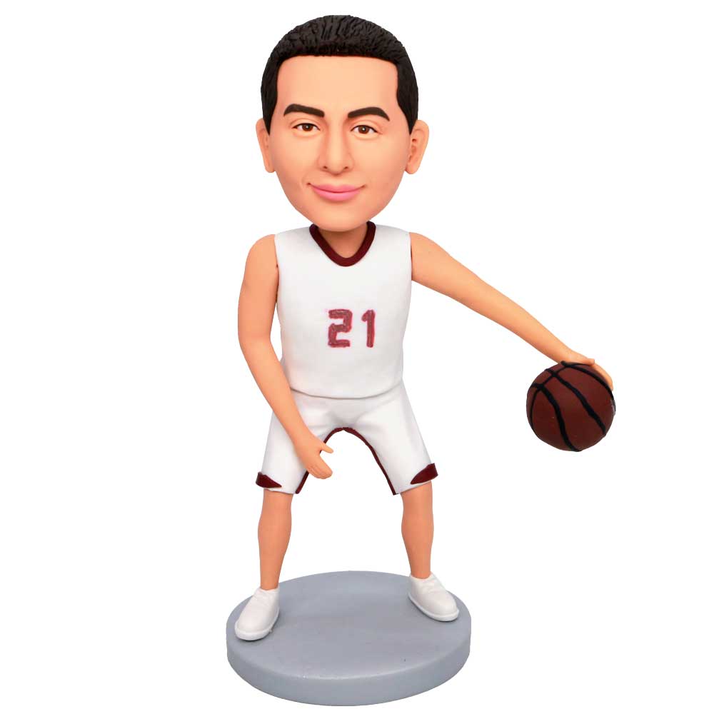 Custom Male Basketball Player Bobbleheads In White Jersey