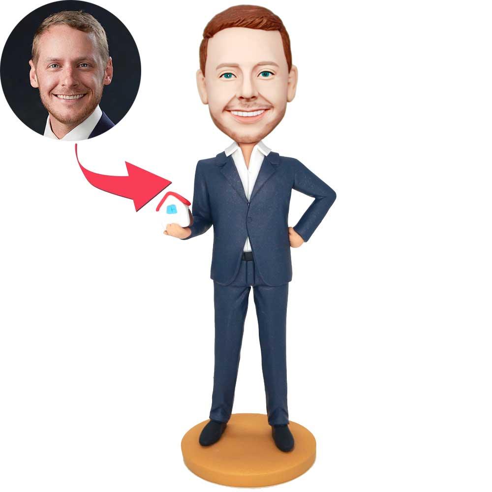 Custom Male Realtor Agent Bobbleheads With A House