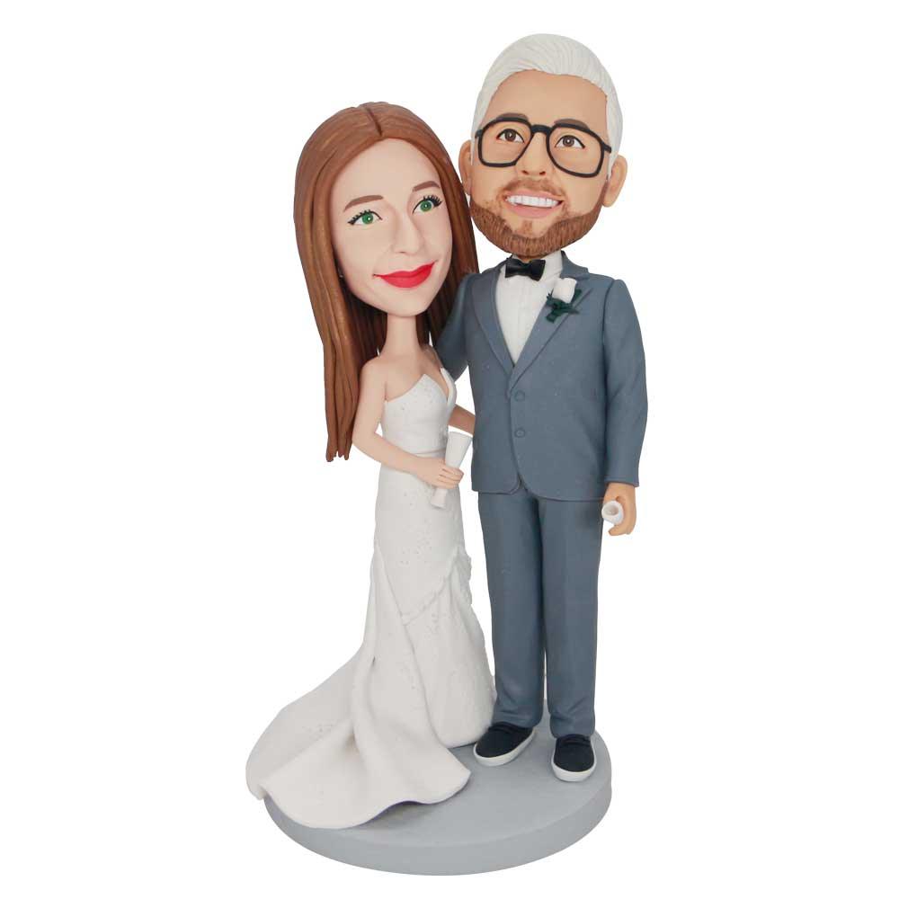 Custom Wedding Bobbleheads Couple Holding Wine Glasses
