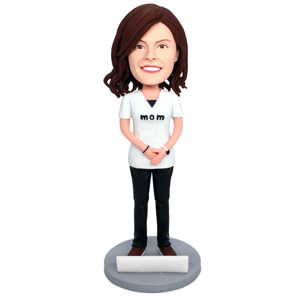 Mother's Day Gifts Custom Female Bobbleheads In White Short Sleeve