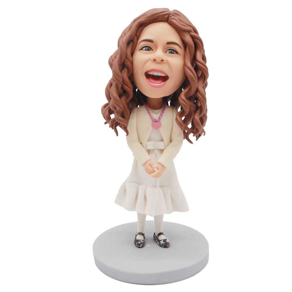 Custom Beautiful Girl Bobbleheads In White Dress