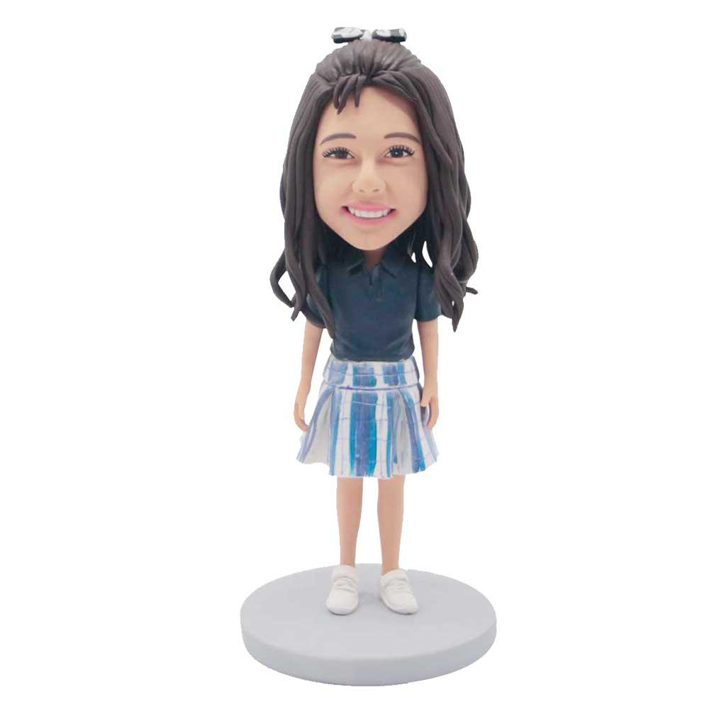 Custom Beautiful Little Girl Bobbleheads In Short Skirt