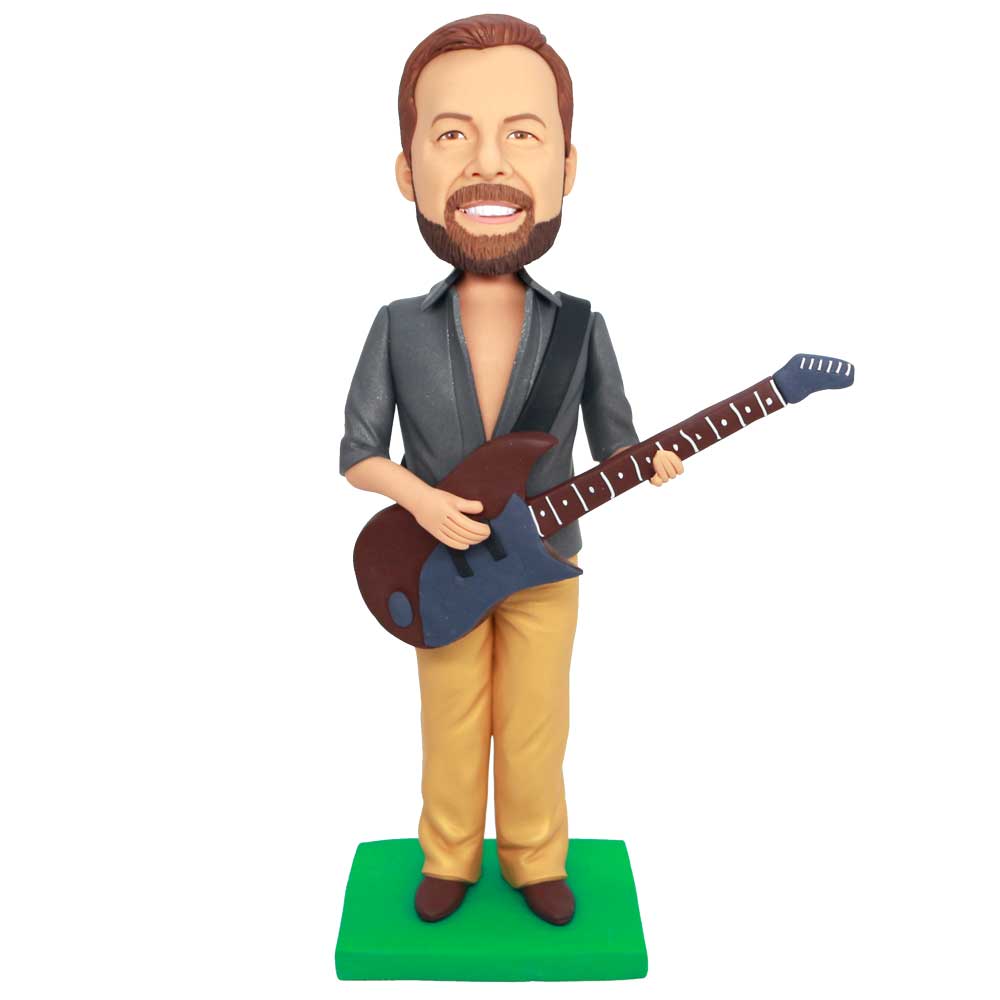 Custom Cool Male Guitarist Bobbleheads In Casual Clothes