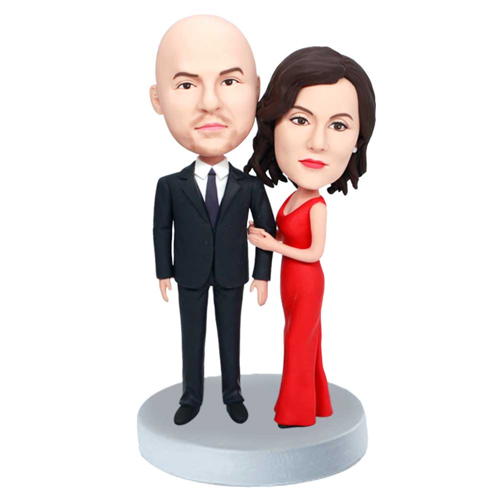 Custom Couple Bobbleheads In Dresses And Suits