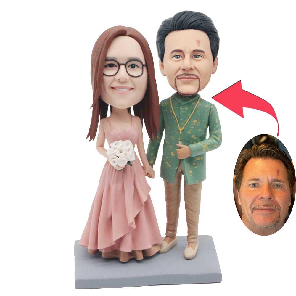 Custom Couple Bobbleheads In Retro Dressed Caker Topper