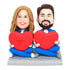 Custom Cowboy Suit Couple Bobbleheads Holding Heart-shaped Pillows