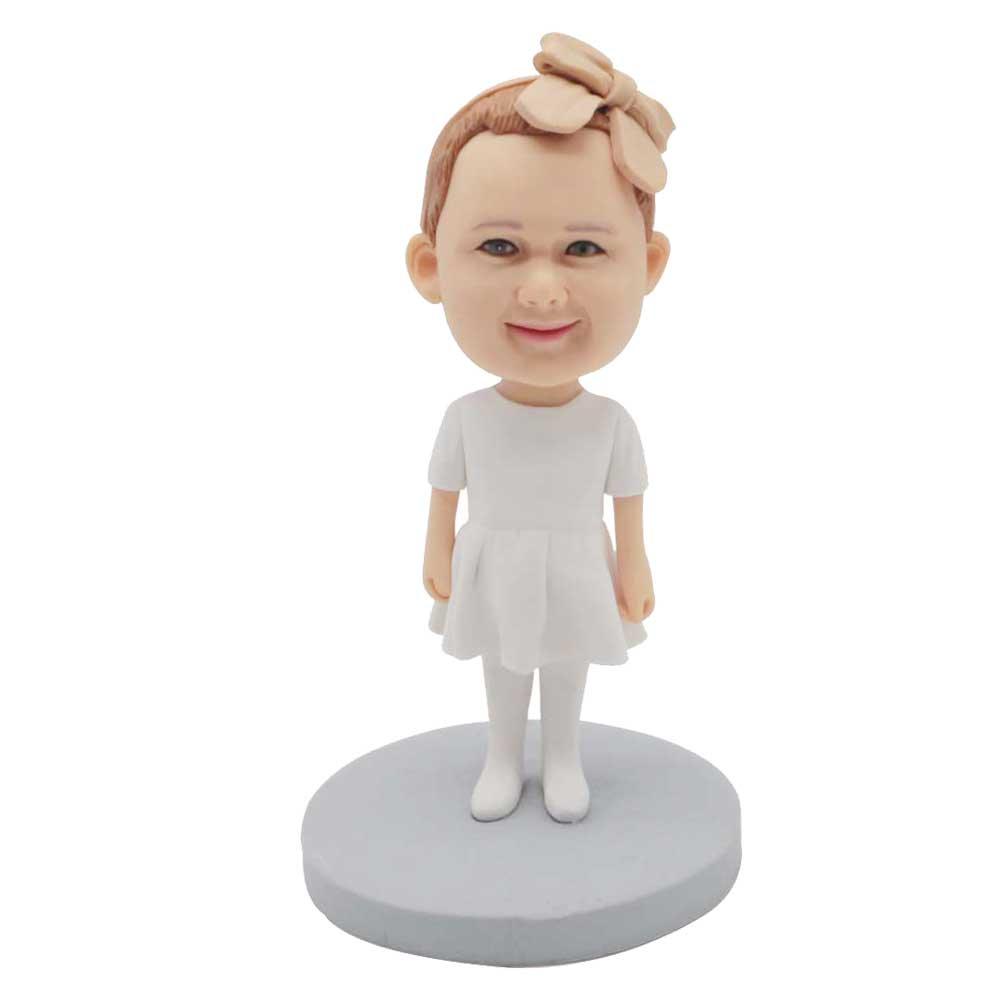 Custom Cute Baby Bobbleheads In White Dress