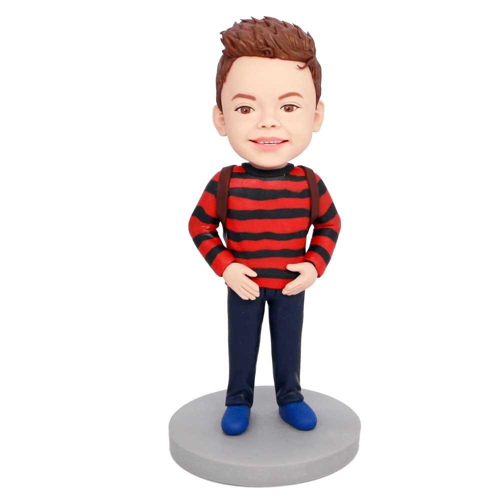 Custom Cute Boy Student Bobbleheads In Striped Top