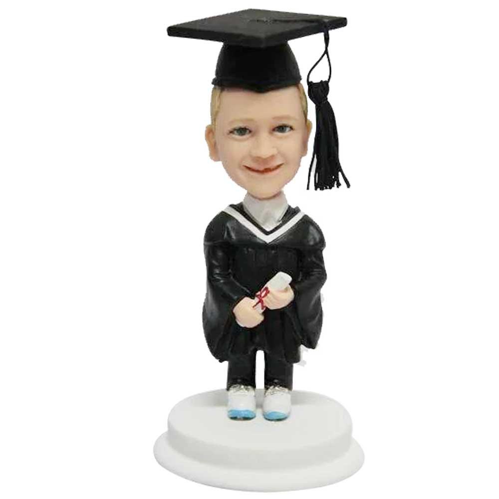 Custom Cute Pre-school Graduation Bobbleheads In Black Gown