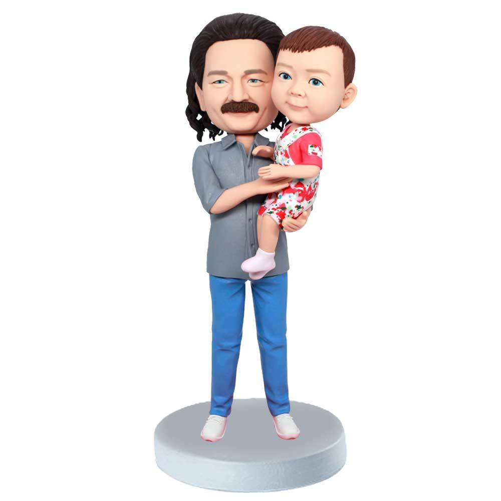 Custom Father Holding Cute Baby Bobbleheads