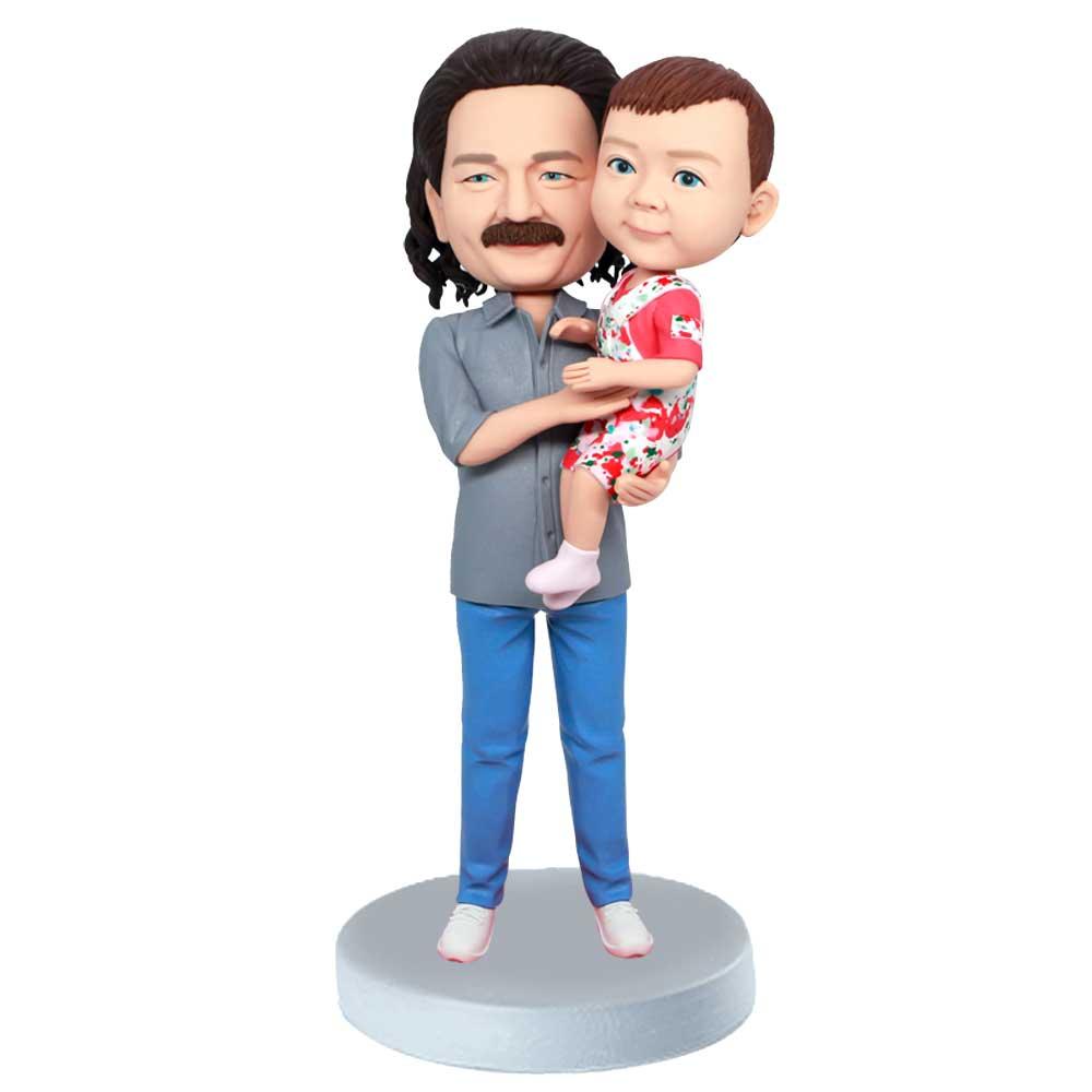Custom Father Holding Cute Baby Bobbleheads