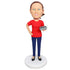 Custom Female Accountant Bobbleheads In Red T-shirt With A Calculator