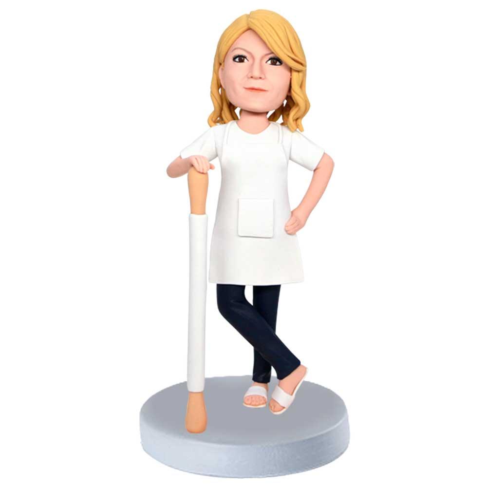 Custom Female Baker Bobbleheads With A Rolling Pin