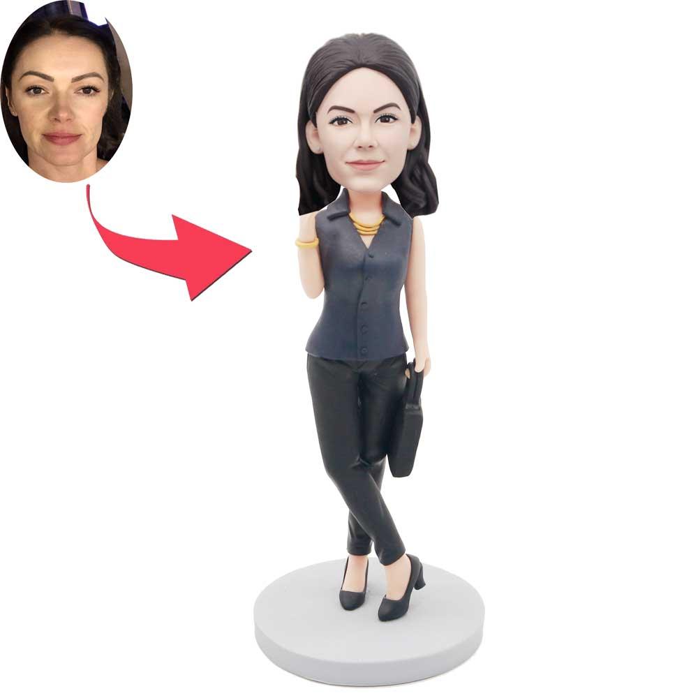 Custom Female Best Boss Bobbleheads In Business Attire Carrying A Briefcase