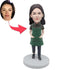 Custom Female Bobbleheads In A Dark Green Apron