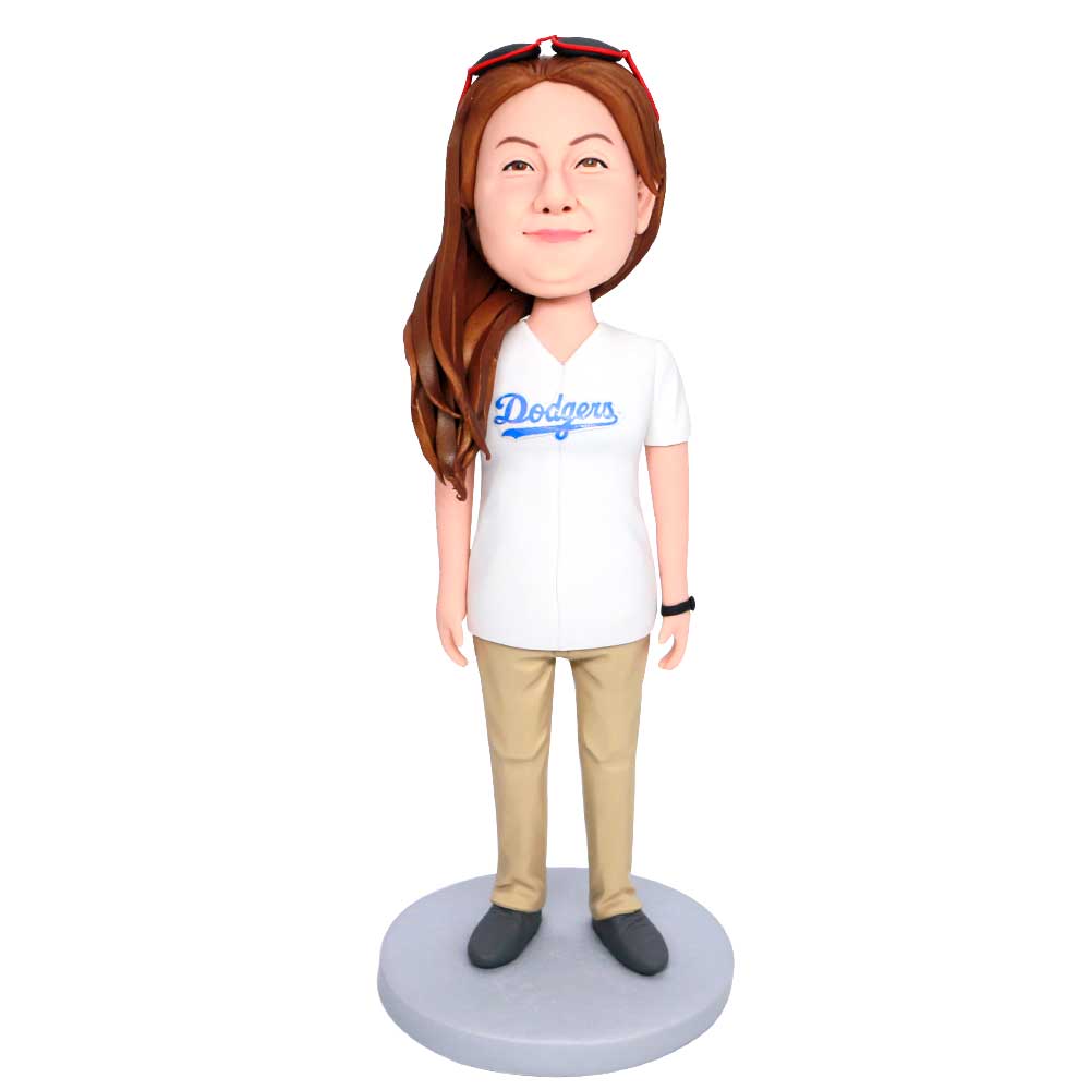 Custom Female Bobbleheads In Dodgers T-shirt