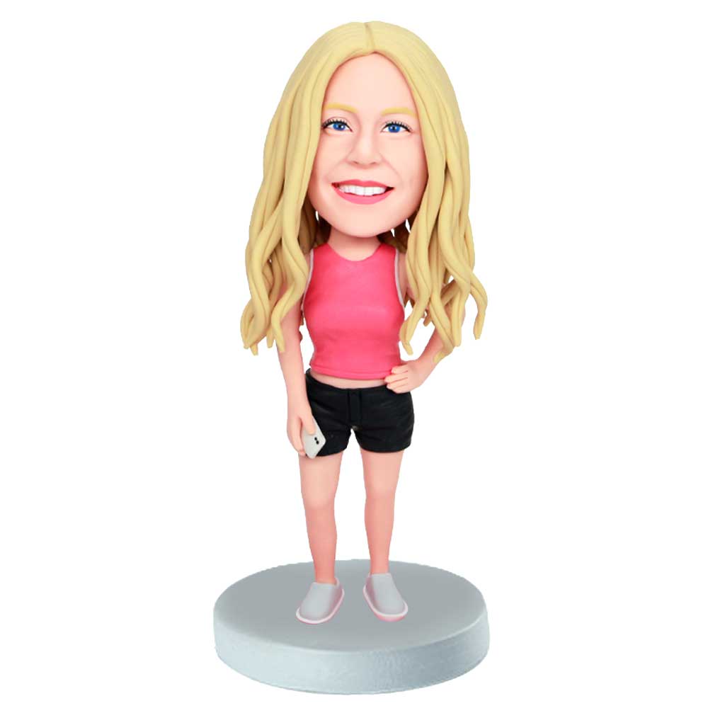 Custom Female Bobbleheads In Red Sports Vest