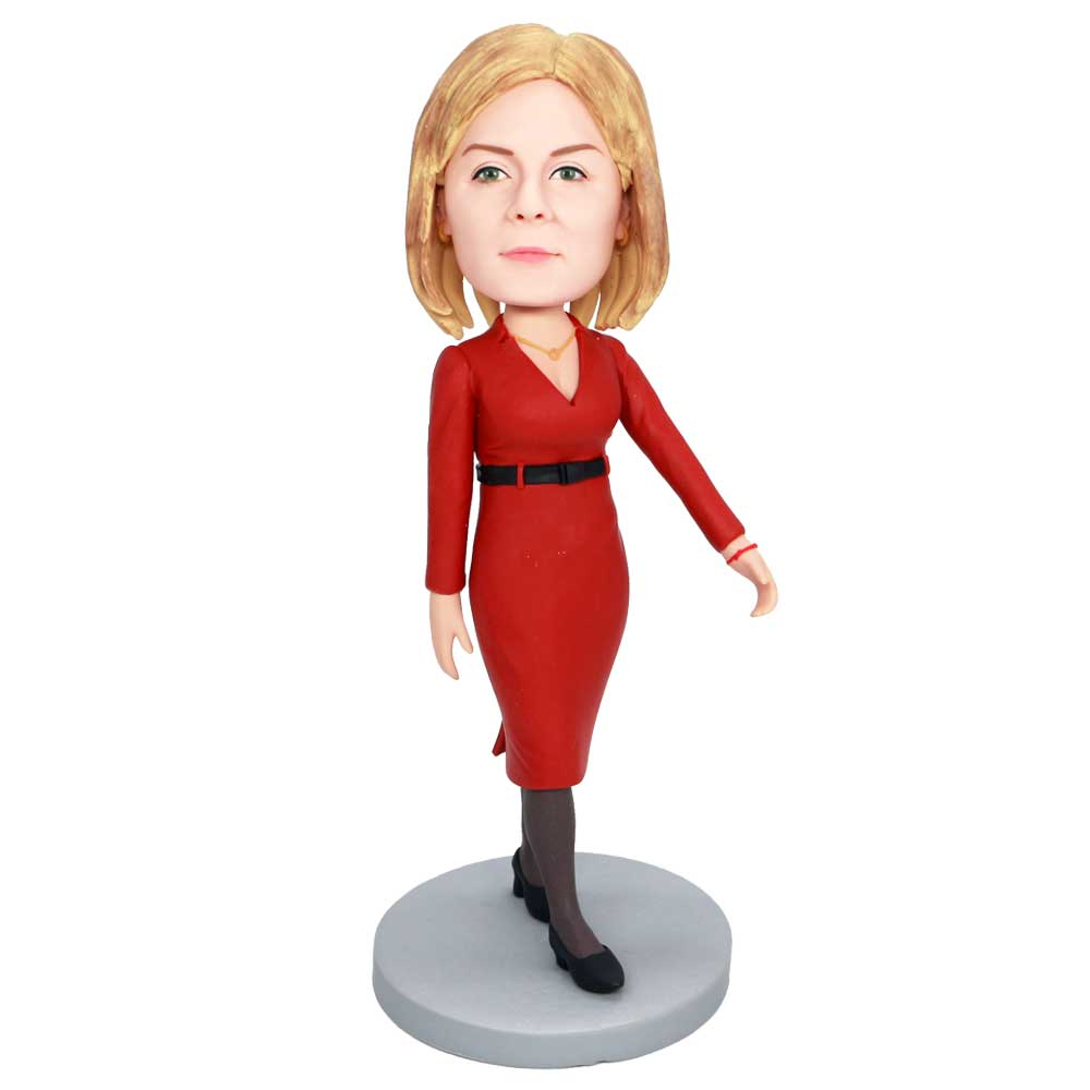 Custom Female Bobbleheads In Red Sweater Dress