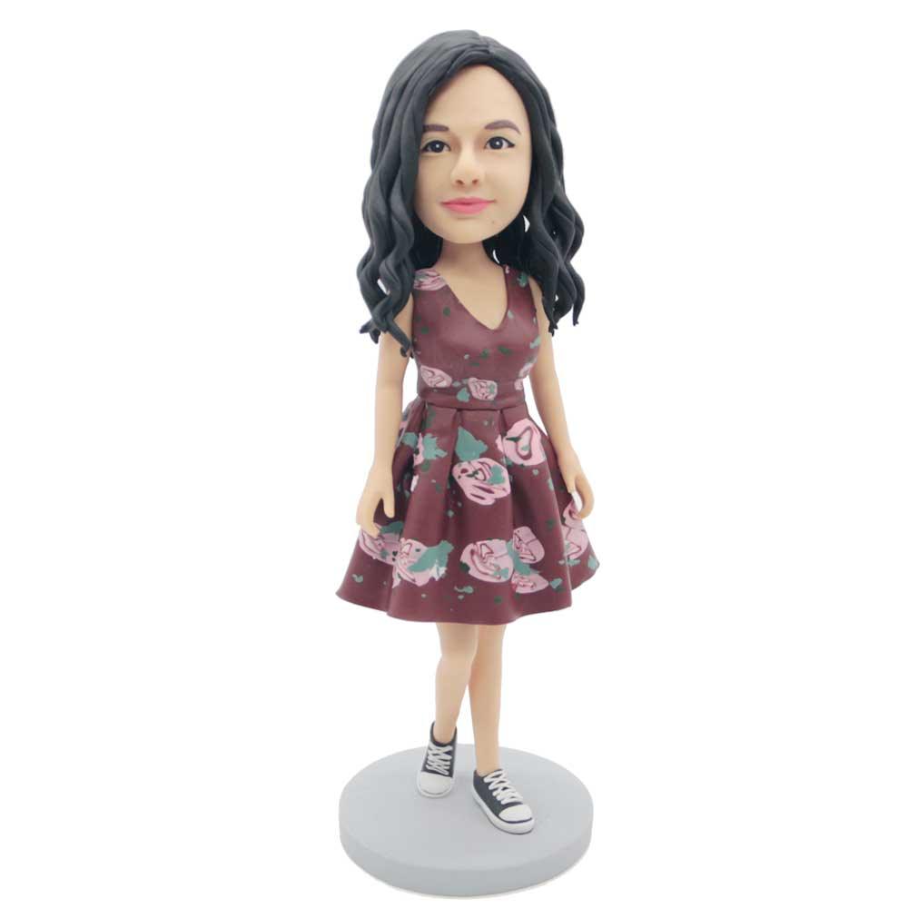 Custom Female Bobbleheads In Rose Dress