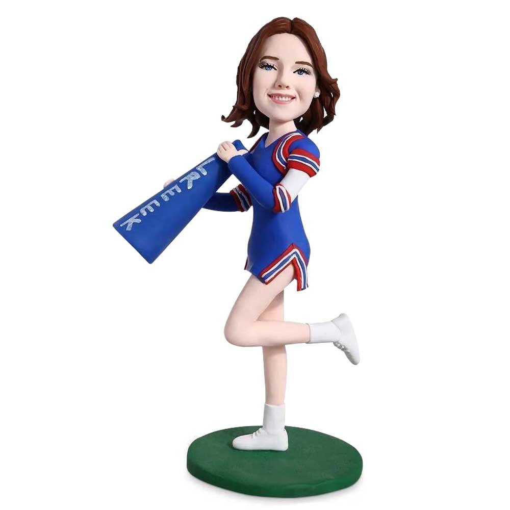 Custom Female Cheerleader Bobbleheads In Blue Skirt With A Slit