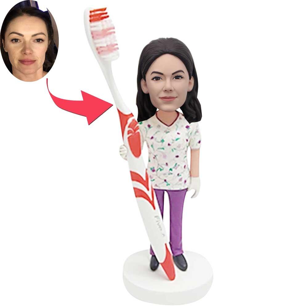 Custom Female  Dental Bobbleheads With Big Toothbrush