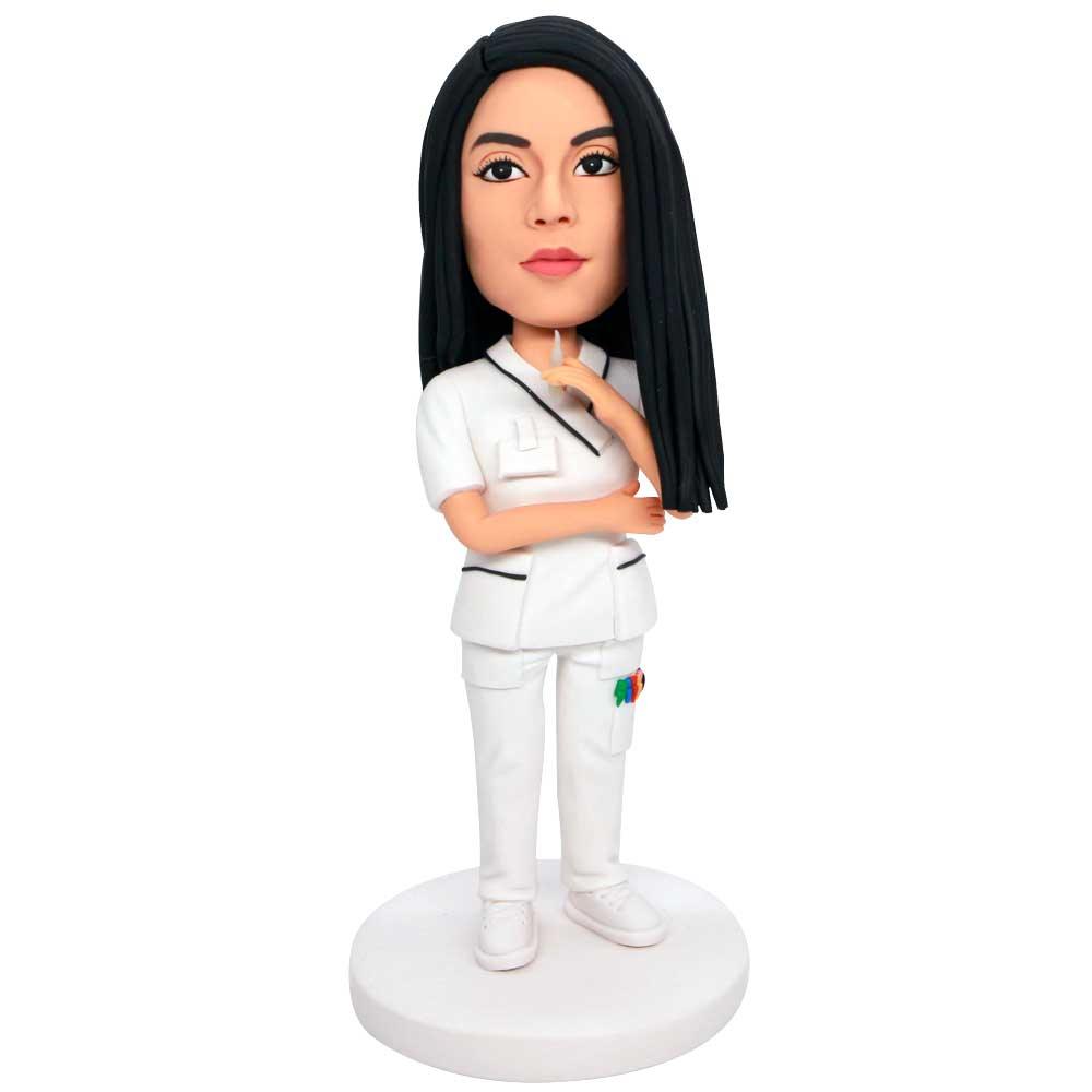 Custom Female Doctor Nurse Bobbleheads In White Doctor Uniform