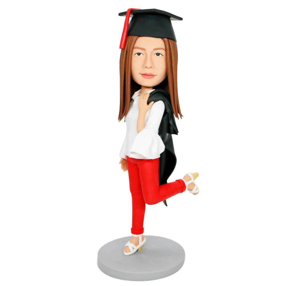 Custom Female Graduates Bobbleheads In Red Pants