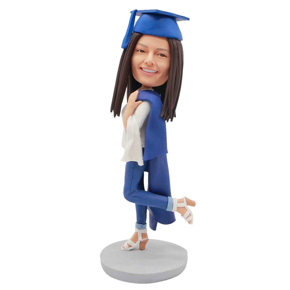 Custom Female Graduation Bobbleheads Drape The Gown Over Your Shoulder