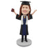 Custom Female Graduation Bobbleheads In Black Gown And White Ribbon