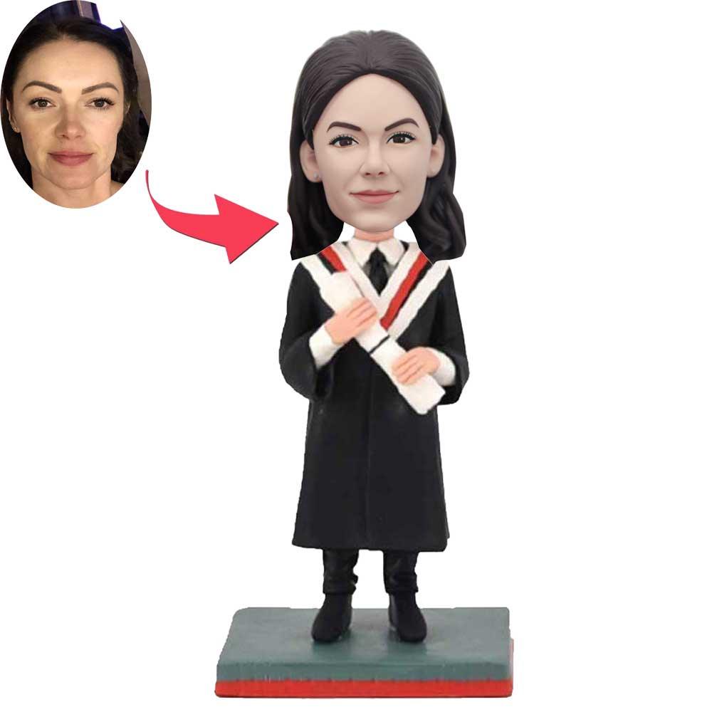 Custom Female Graduation Bobbleheads In Black Gown With Diploma