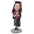 Custom Female Graduation Bobbleheads In Black Gown With Thumbs Up