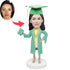 Custom Female Graduation Bobbleheads In Green Gown