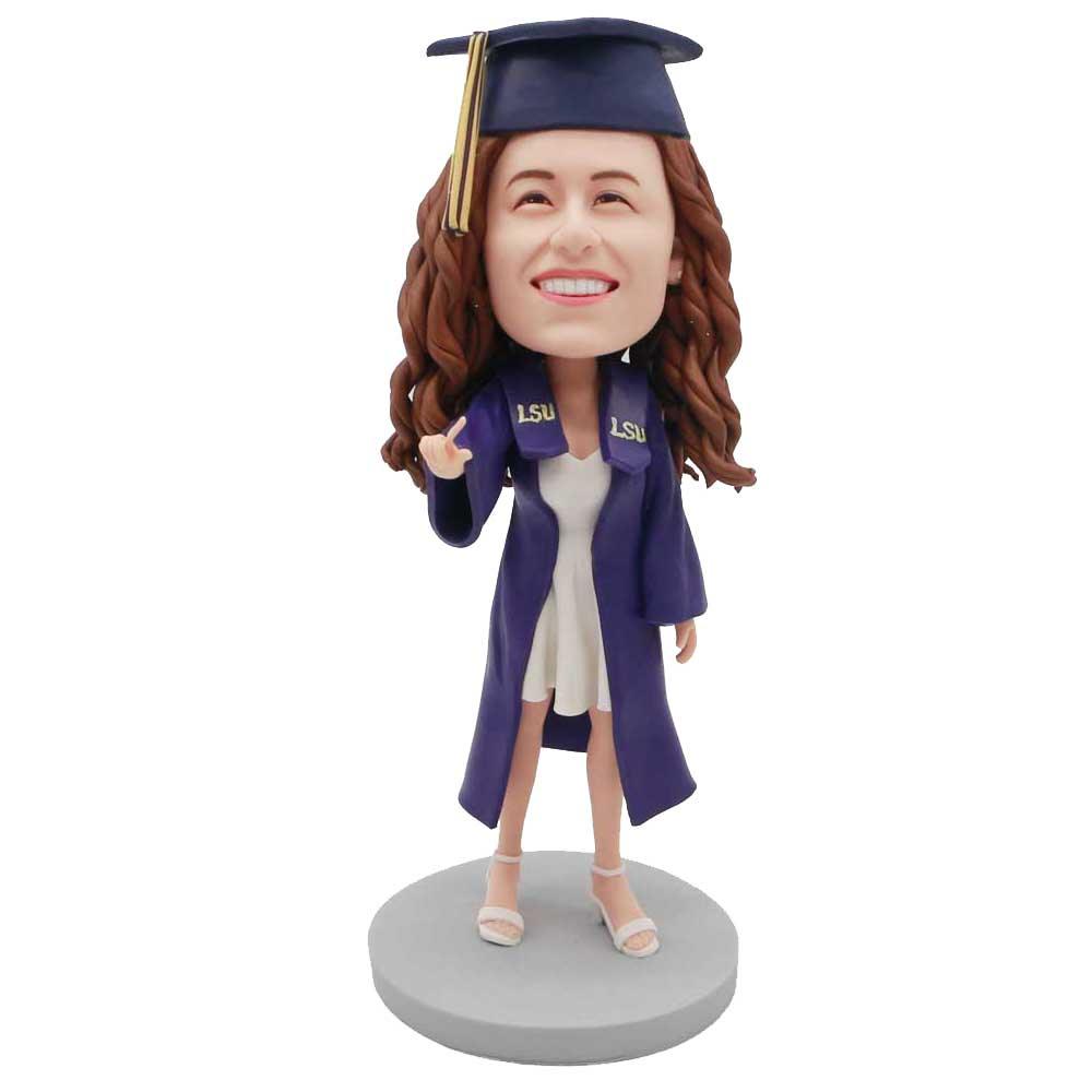 Custom Female Graduation Bobbleheads In Purple Gown