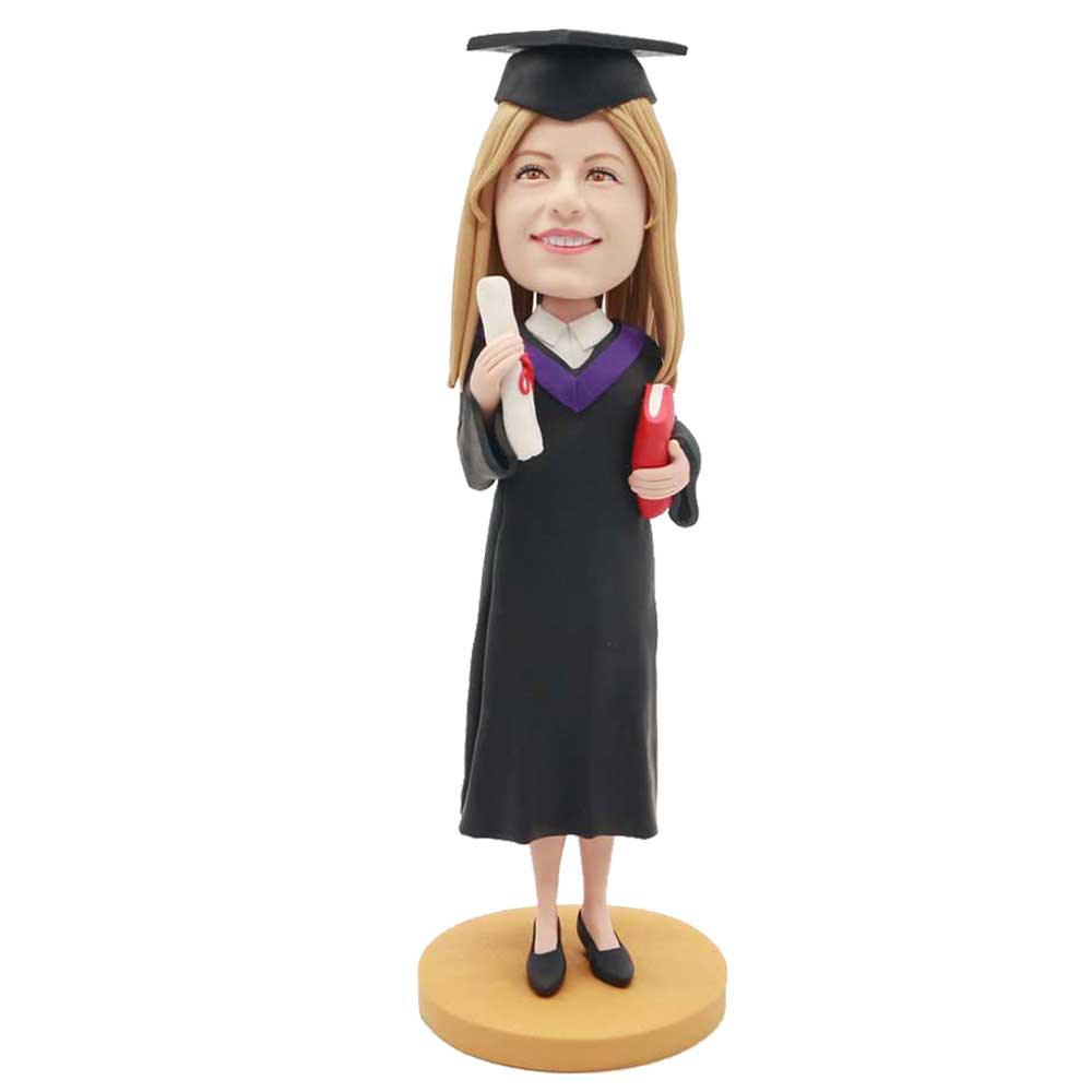 Custom Female Graduation Bobbleheads With Books And Diploma