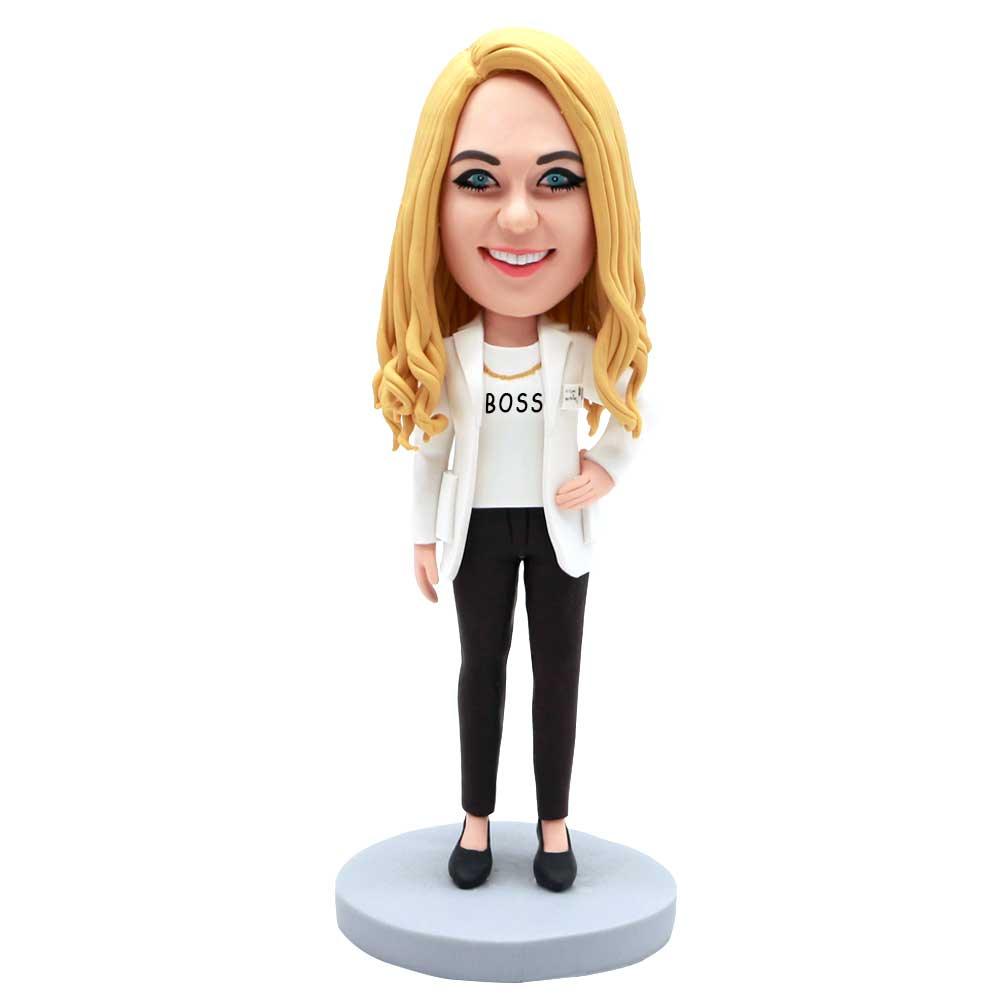 Custom Female Office Boss Bobbleheads In White Blazer