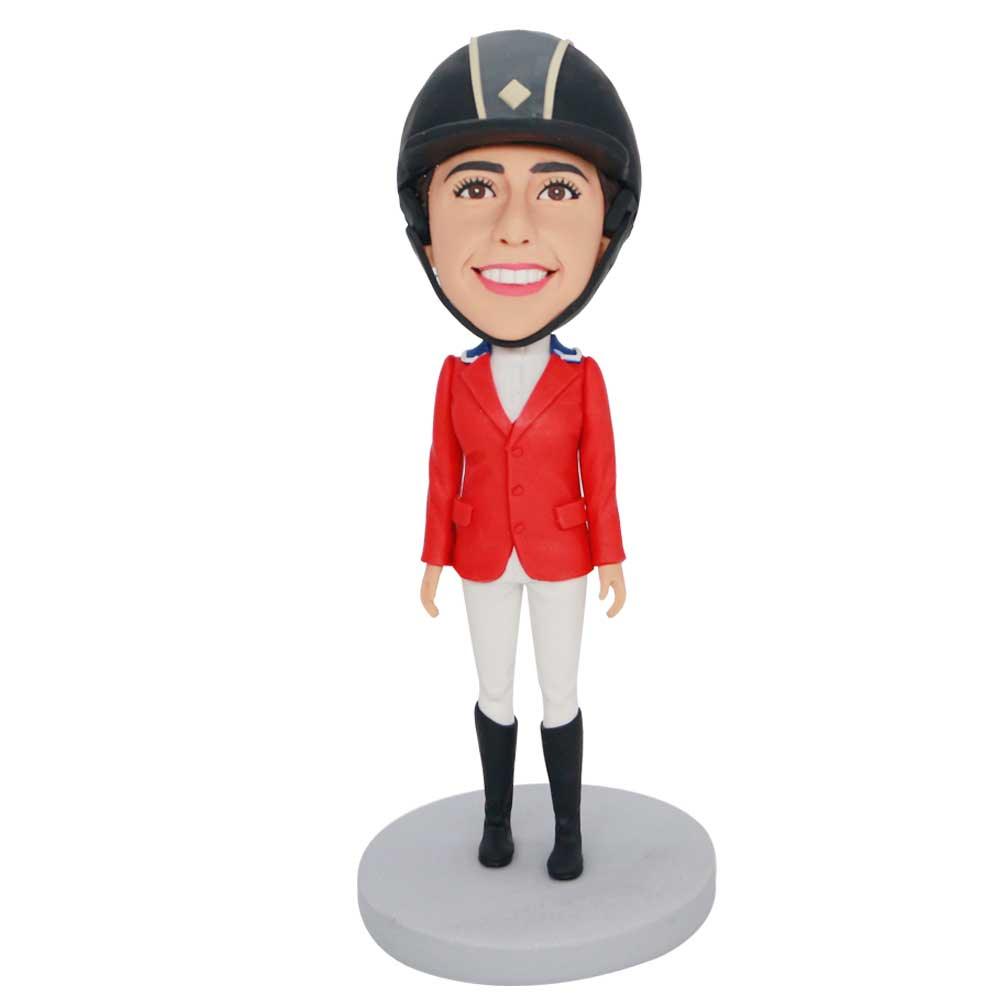 Custom Female Rider Bobbleheads In Red Coat