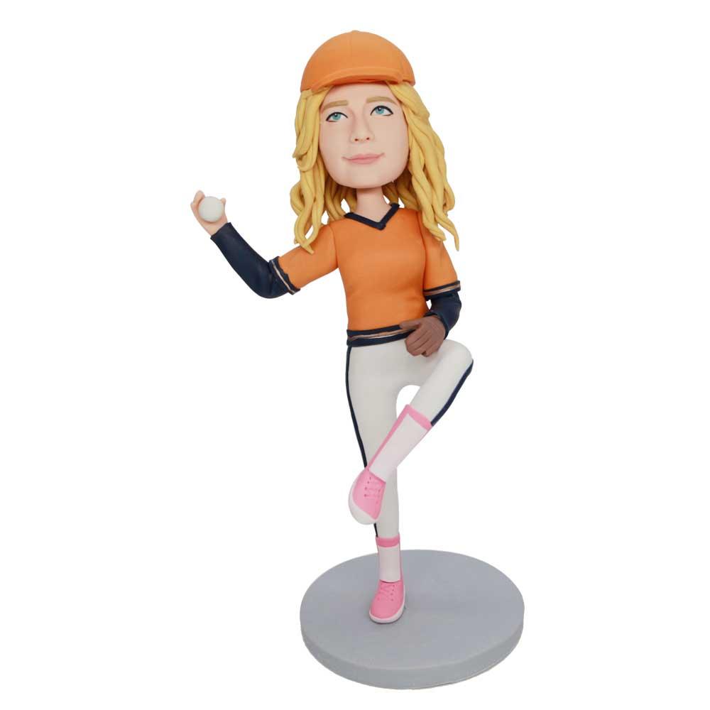 Custom Female Softball Player Bobbleheads In Professional Sports Clothes
