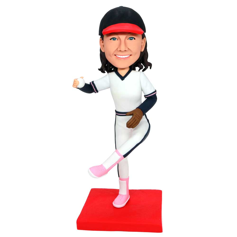 Custom Female Softball Player Bobbleheads In White Sports Clothes