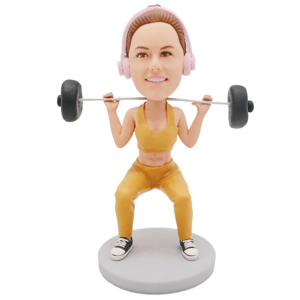 Custom Female Weight Lifter Bobbleheads In Yellow Gym Clothes