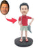 Custom Fishing Male Bobbleheads In Red T-shirt Holding Rod And Fish