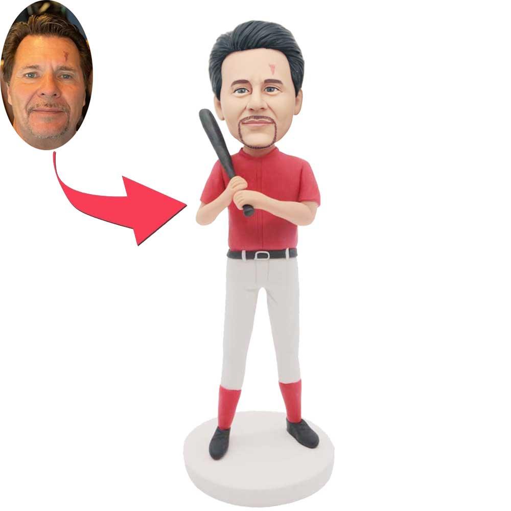 Custom Handsome Cricket Batsman Bobbleheads In Red T-shirt