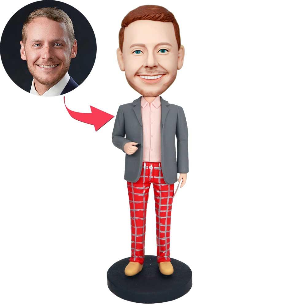 Custom Handsome Male Bobbleheads In Red Plaid Pants