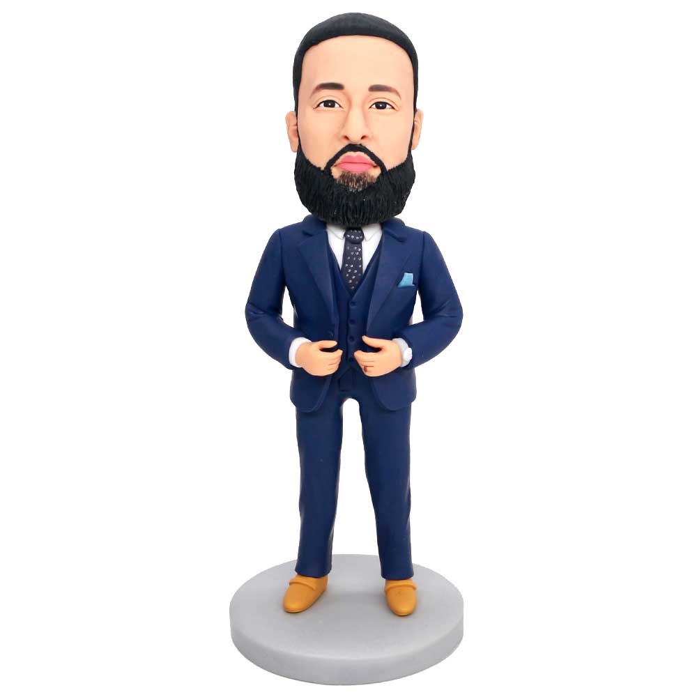 Custom Handsome Male Boss Bobbleheads In Dark Blue Suit