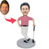 Custom Handsome Male Golfer Bobbleheads In Pink T-shirt