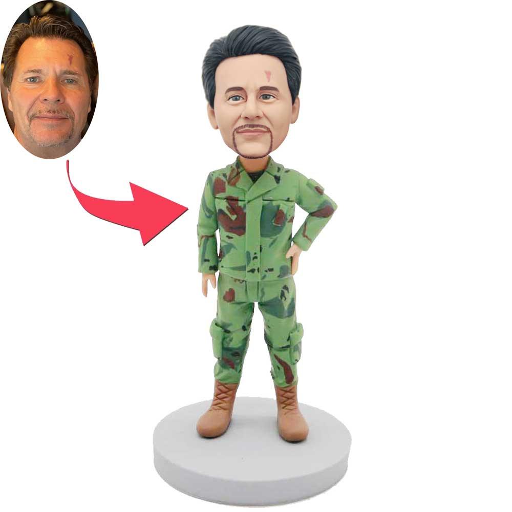 Custom Handsome Male Military Soldier Bobbleheads In Camouflage