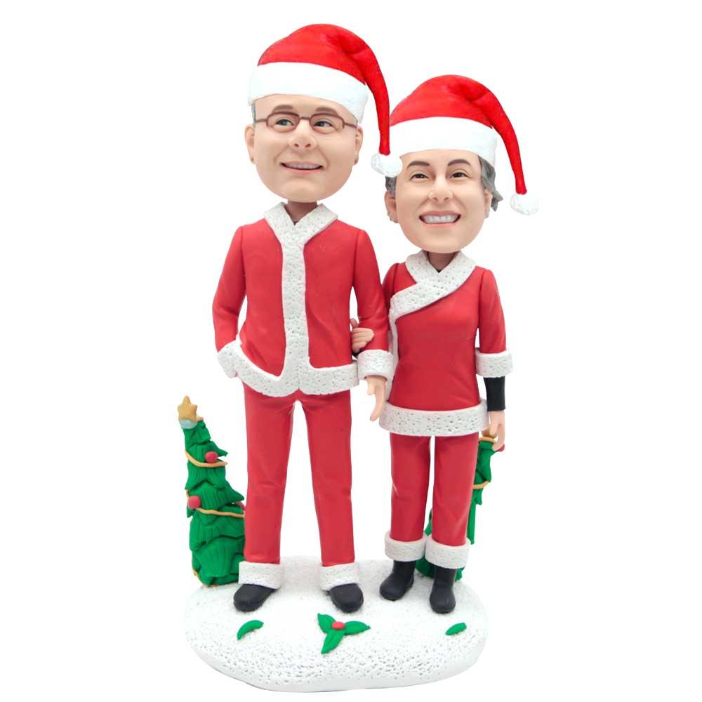 Custom Happy Christmas Couple Bobbleheads Hand In Hand