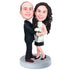Custom Happy Couple Bobbleheads Holding A Bouquet Of Flowers